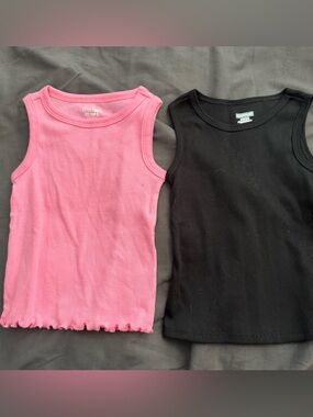 5 items - 2 Girls Tank Tops - Pink / Black - 3 pairs of shorts